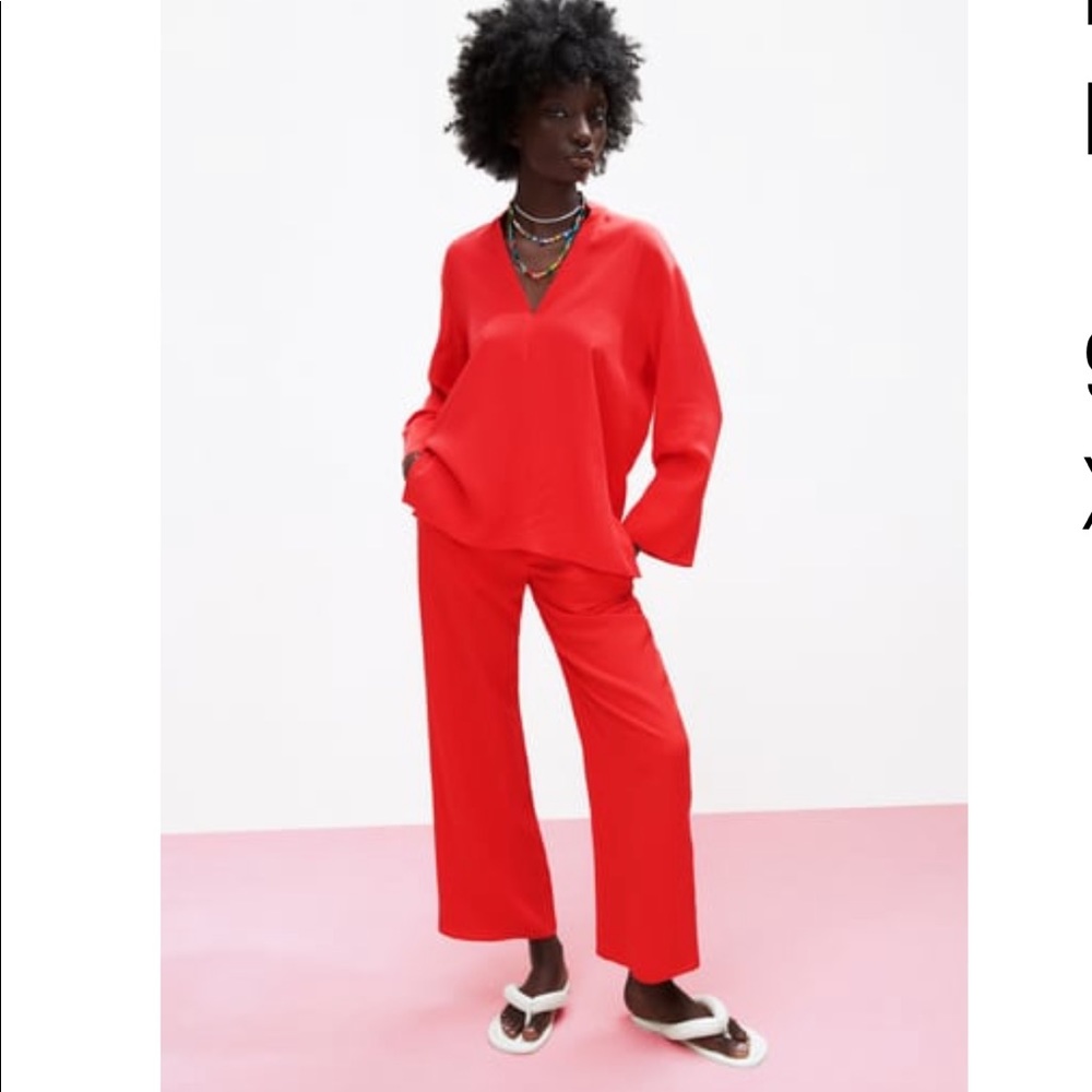 Zara Flowy Straight Leg Pants Red / Coral Size XXL *NWT*
